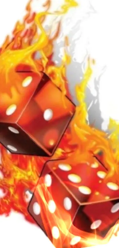 Two flaming red dice on a fiery mobile wallpaper background.