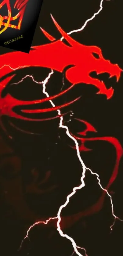 Fierce red dragon with lightning bolt on black background.