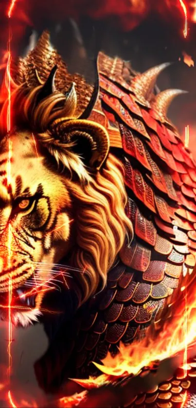 Vibrant mobile wallpaper featuring a fiery dragon and tiger design.