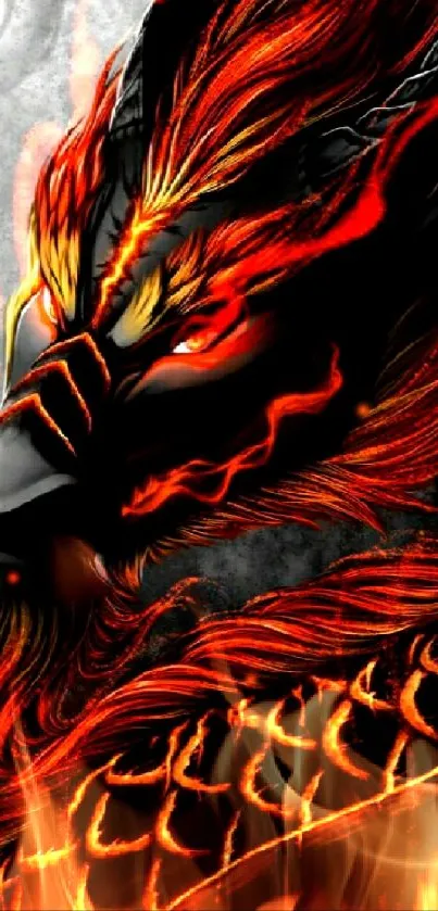 Vibrant fiery dragon mobile wallpaper with red and black tones.