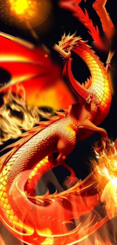 Fiery dragon art with vibrant flames and dynamic colors.