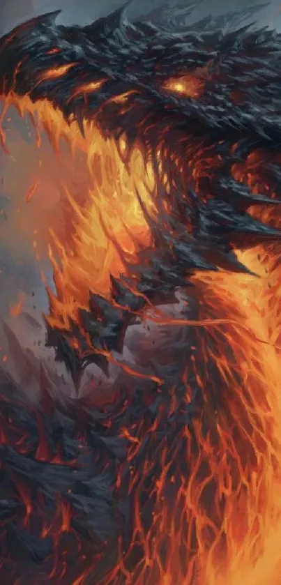 Epic fiery dragon artwork with vibrant orange flames.