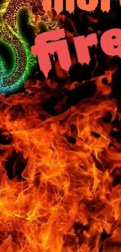 Fiery dragon and colorful flames wallpaper for mobile.