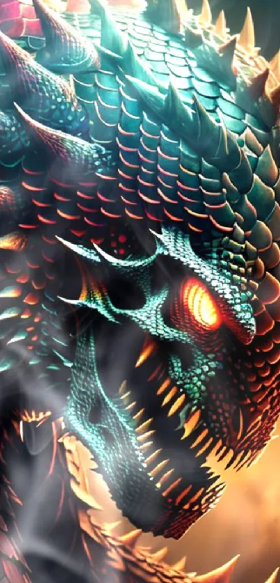 Detailed fiery dragon with glowing eyes and vibrant scales.