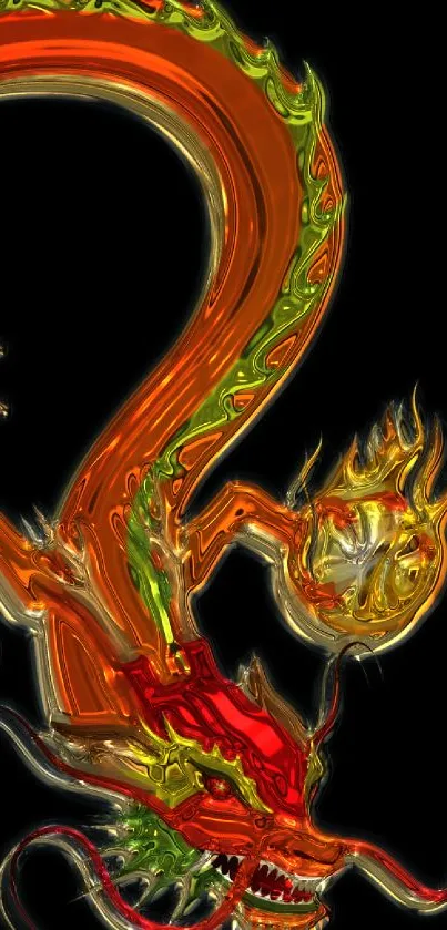 Fiery dragon on black background mobile wallpaper.