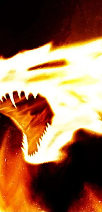 A fiery dragon breathing flames on a dark background.