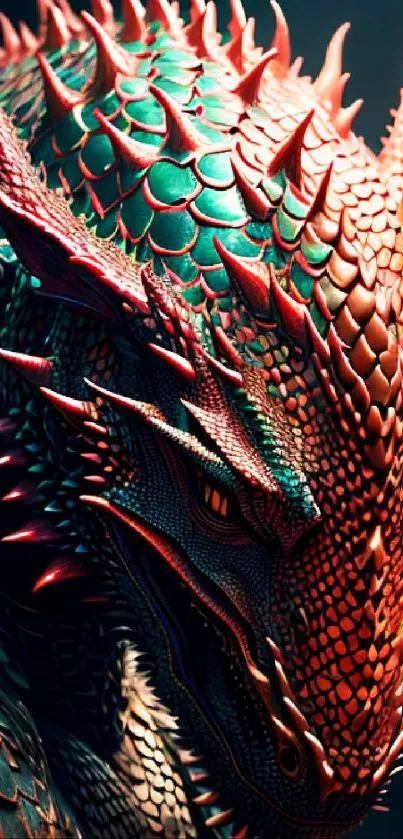 Close-up of a fiery dragon with vibrant scales and intricate details.