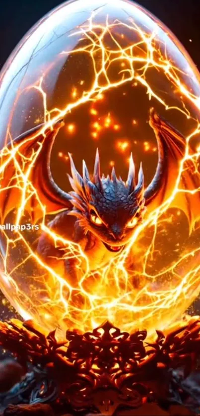 Fiery dragon emerging from a mystical egg in fantasy art design.