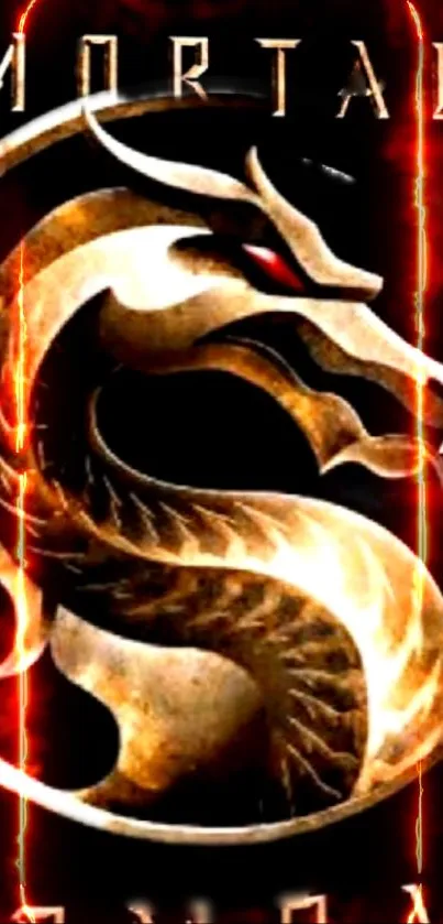 Mortal Kombat dragon emblem with fiery red flames in the background.