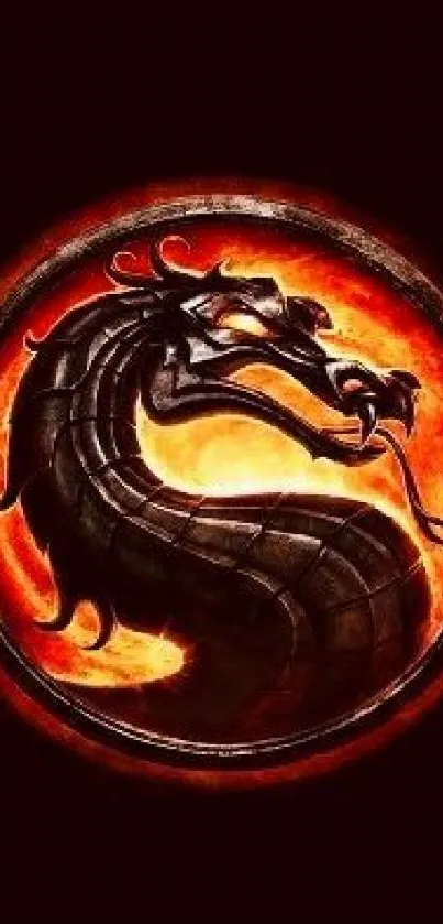 Fiery dragon emblem with black background wallpaper.