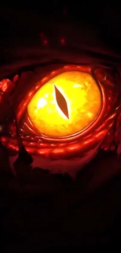 Fiery dragon eye with glowing orange hues on a dark background.