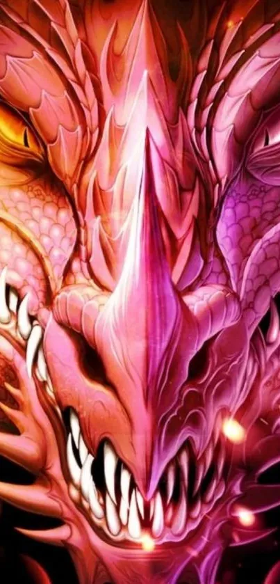 Fierce and colorful dragon face art wallpaper with fiery red hues.