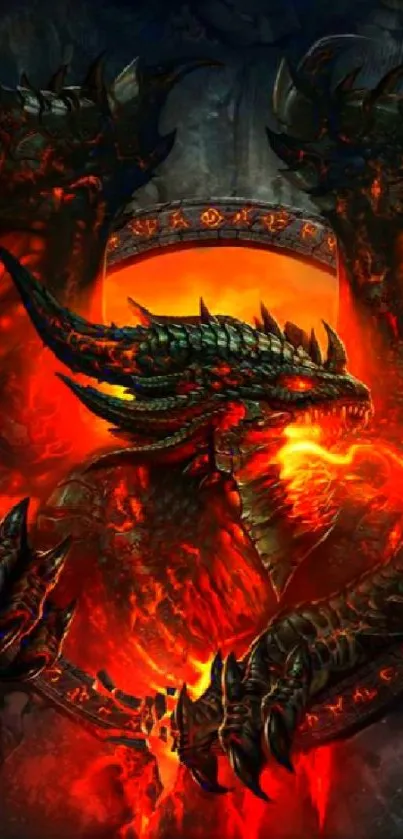 Epic fiery dragon fantasy wallpaper with bold fire colors.