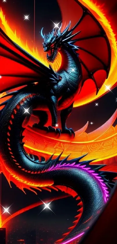 Fiery dragon fantasy with vibrant colors in a dynamic mobile wallpaper.