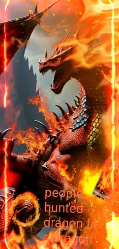 Fiery dragon in flames, dynamic mobile wallpaper.