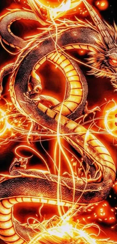 Fiery dragon artwork with glowing orbs
