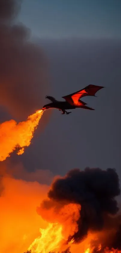 Fire-breathing dragon soaring through fiery skies.