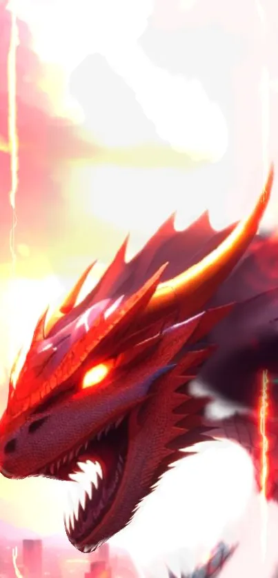 Vibrant fiery dragon in red-orange hues as mobile wallpaper.