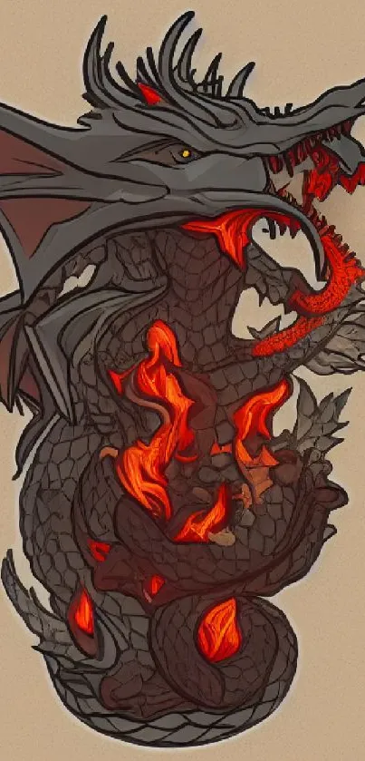 Fiery dragon artwork for mobile wallpaper.