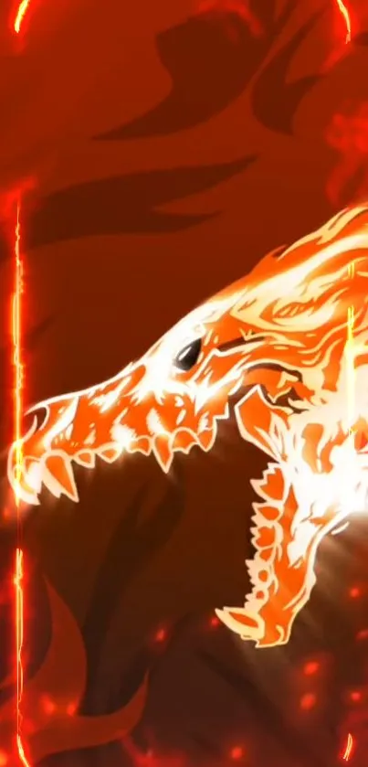 Flaming dragon artwork on mobile wallpaper.