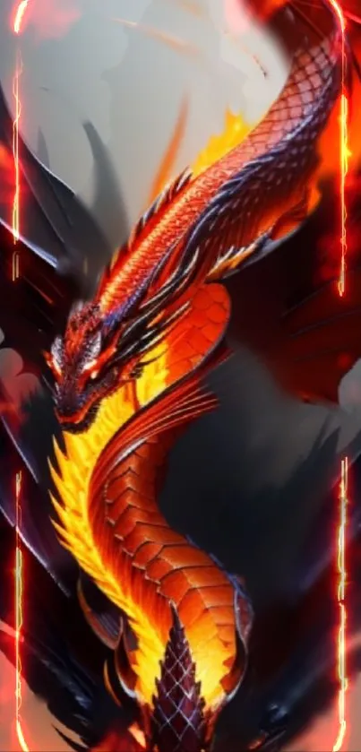 Fiery red and orange dragon mobile wallpaper.