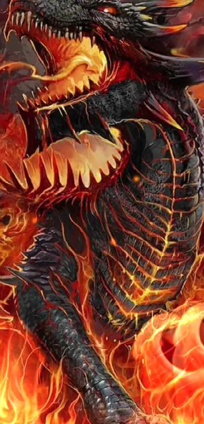 Fiery dragon in flames mobile wallpaper.