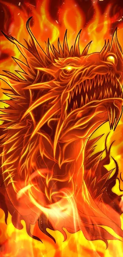 Vivid fiery dragon illustration with flames.