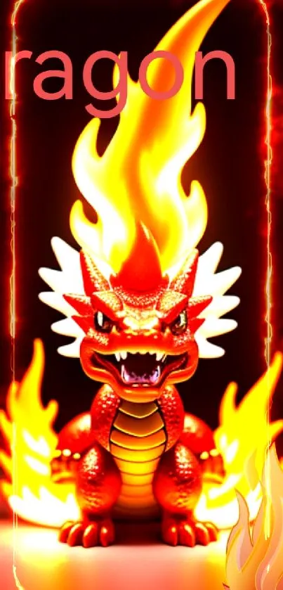 Fiery dragon with blazing flames on a mobile wallpaper.