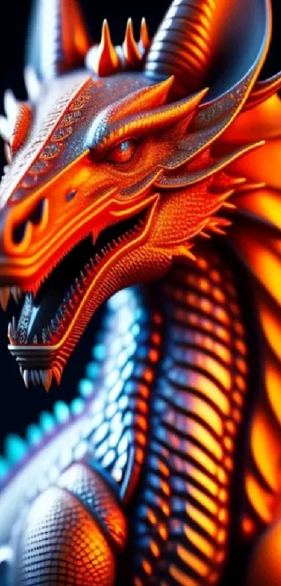 Vibrant and fiery orange dragon design wallpaper.