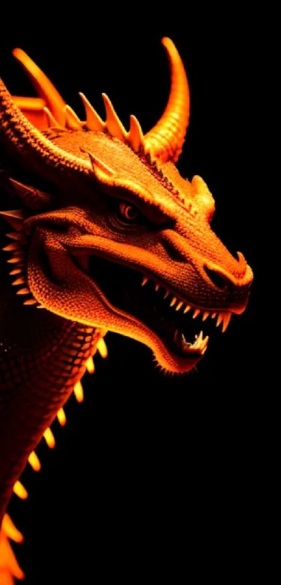 Fiery orange dragon on a dark background.