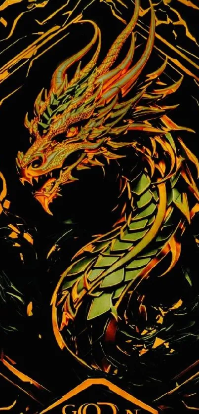 Fiery dragon in vibrant colors on a mobile wallpaper.