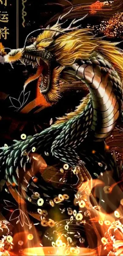 Fiery dragon in vibrant colors for mobile wallpaper.