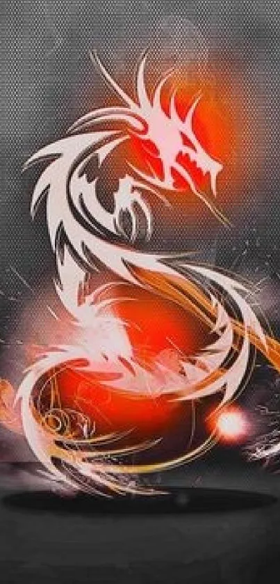 Fiery dragon art on a dark, smoky background.