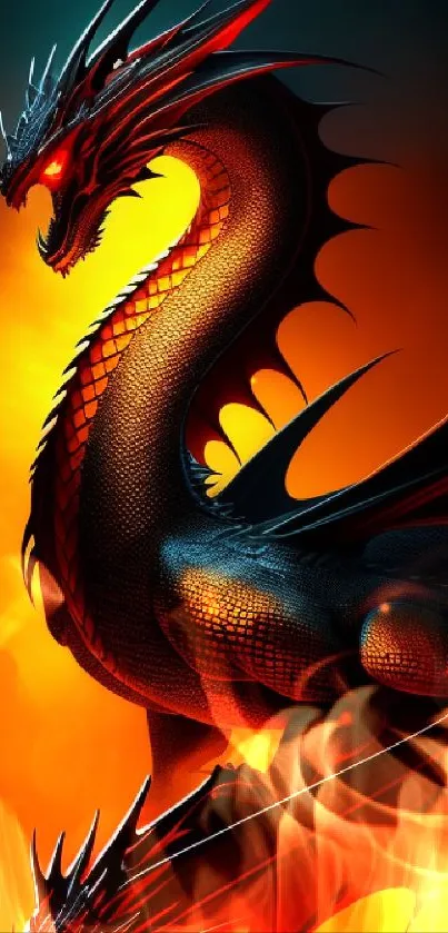 Vivid fiery dragon wallpaper with vibrant orange and red hues.