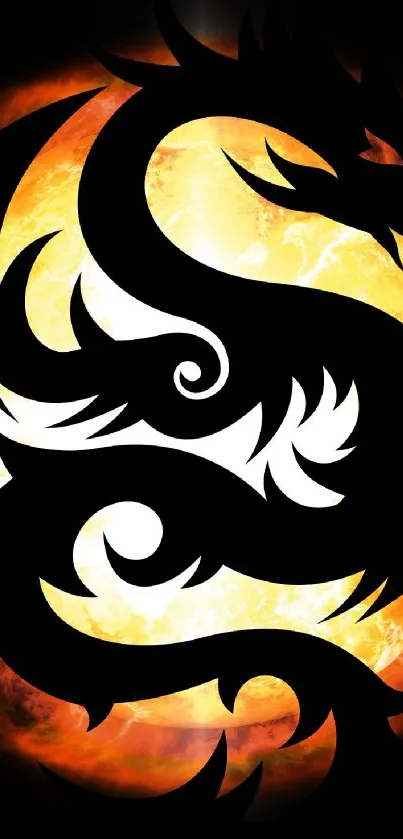 Fiery dragon silhouette mobile wallpaper.