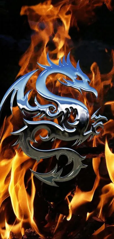 Fiery dragon symbol with orange flames on a dark background.