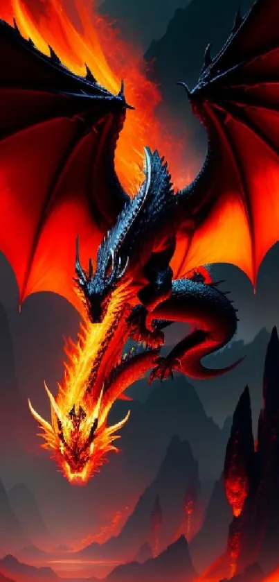 Fiery dragon with flaming breath in fantasy artwork.