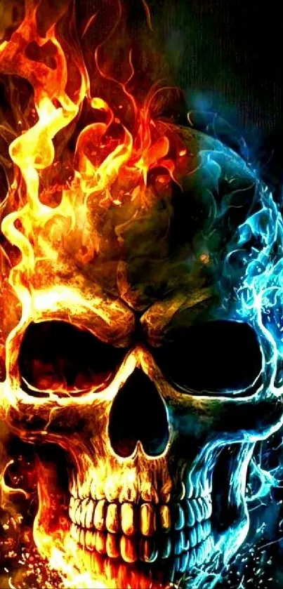 Fiery and vibrant skull artwork for mobile wallpaper.