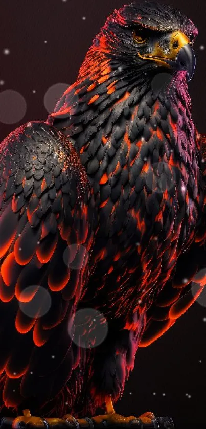 Fiery digital eagle with vibrant details on a dark background.