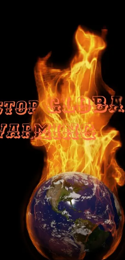 Earth on fire highlighting global warming theme on mobile wallpaper.