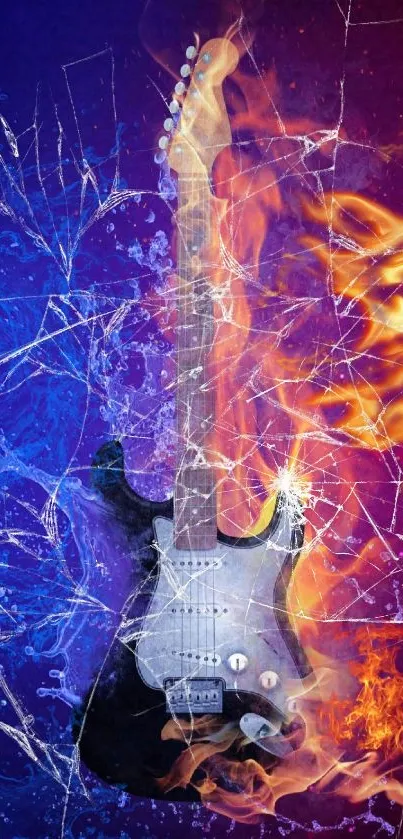 Electric guitar with blue and orange flames.