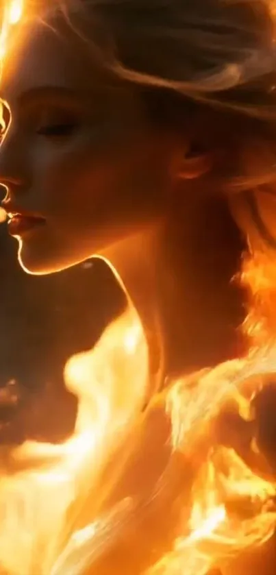 Silhouette of a woman with fiery hair.