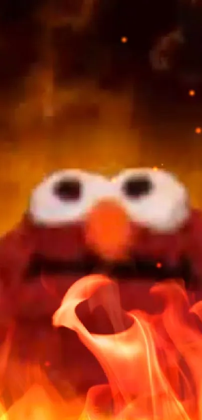 Elmo surrounded by vibrant flames in a dynamic wallpaper.