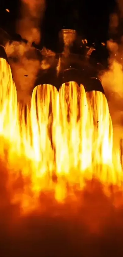 Vivid orange flames from rocket engines during ignition.