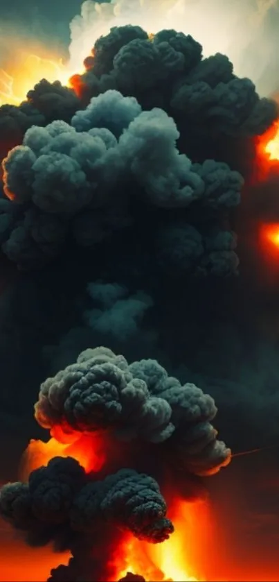 Fiery explosion cloud with dramatic orange glow.