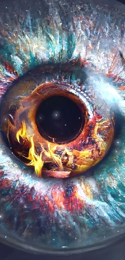 Artistic depiction of a fiery, blue-hued eye in fantasy style.