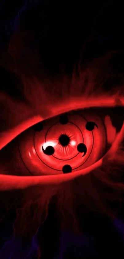 Fiery red eye with dark background, anime-inspired.