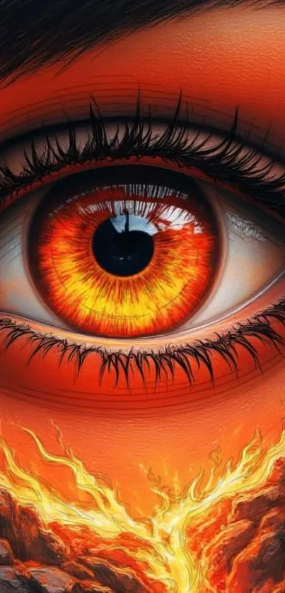 Fiery eye with lava elements in background.