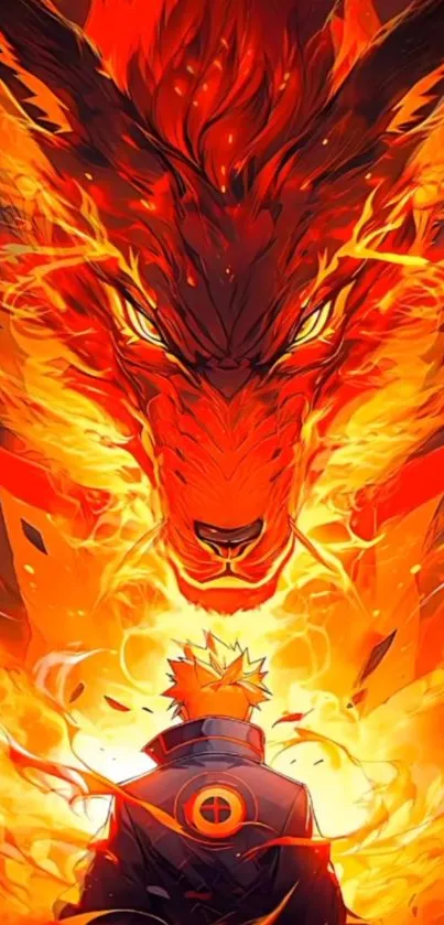 Anime hero faces fierce fiery dragon