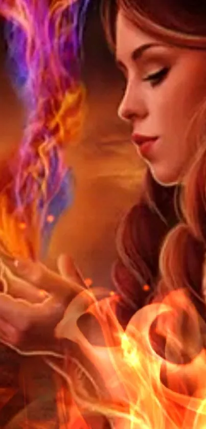 Fantasy art wallpaper with fiery elements and a serene beauty.